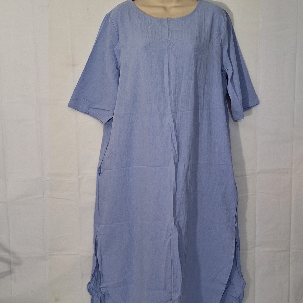 Casual Blue Short Sleeve Crew Neck Dress